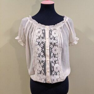 Eyelash Couture Beige Short Sleeve Lace Top - Size S